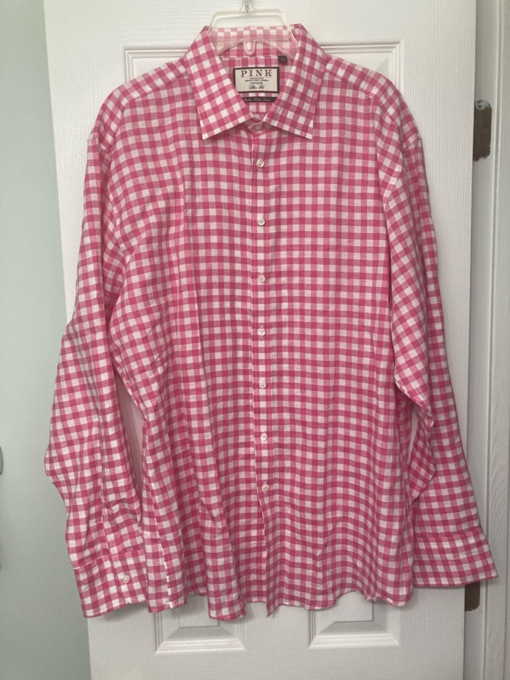 Thomas Pink Slim Fit Pink Gingham Shirt